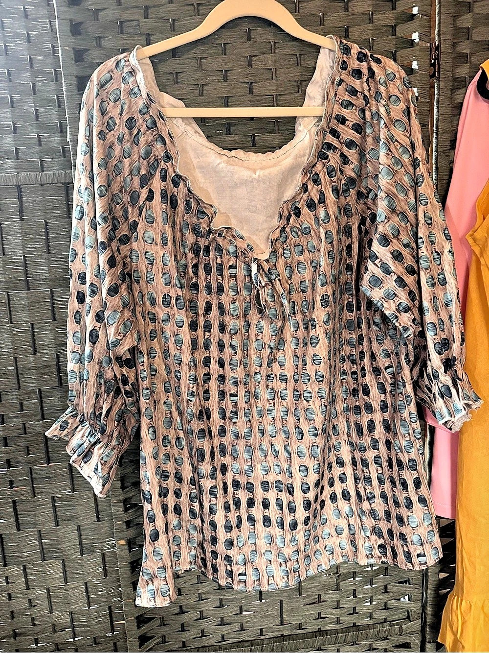 Geometric Blouse in Brown & Blue Size Large Like New